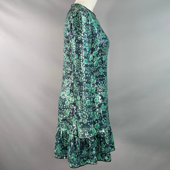 BAUM UND PFERDGARTEN Size M Navy Green Sequined Abstract Floral Cocktail Dress - Picture 3 of 7